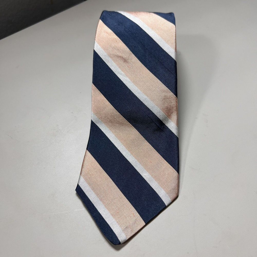Brooks Brothers Makers‎ Men's All Silk Pink Navy Blue Striped Repp Tie